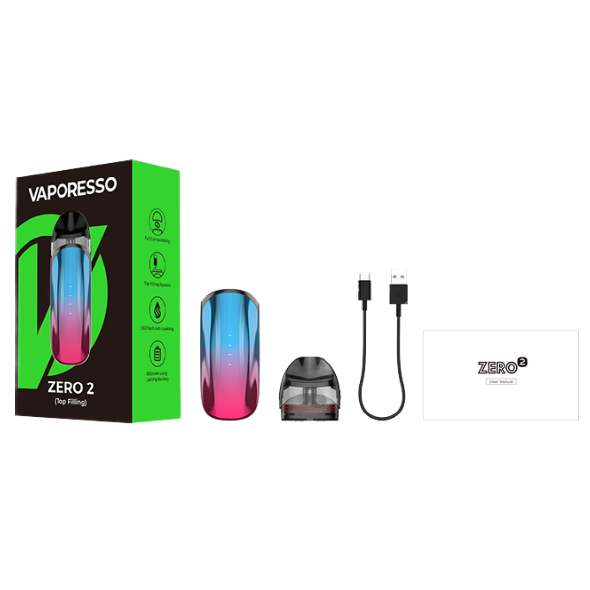 Vaporesso ZERO 2 Pod Kit 800mAh Neon VRR-0085A