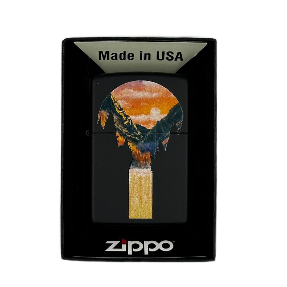ZIPPO/48676 Mountain Waterfall, покр.Black Light лат/сталь, черн., матов.